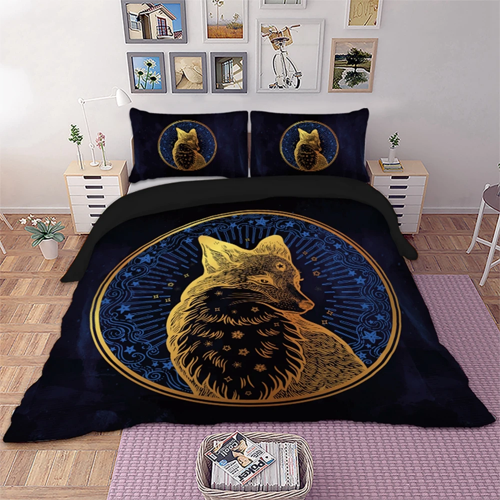 Gold fox bedding set black color Twin Full Queen King ...
