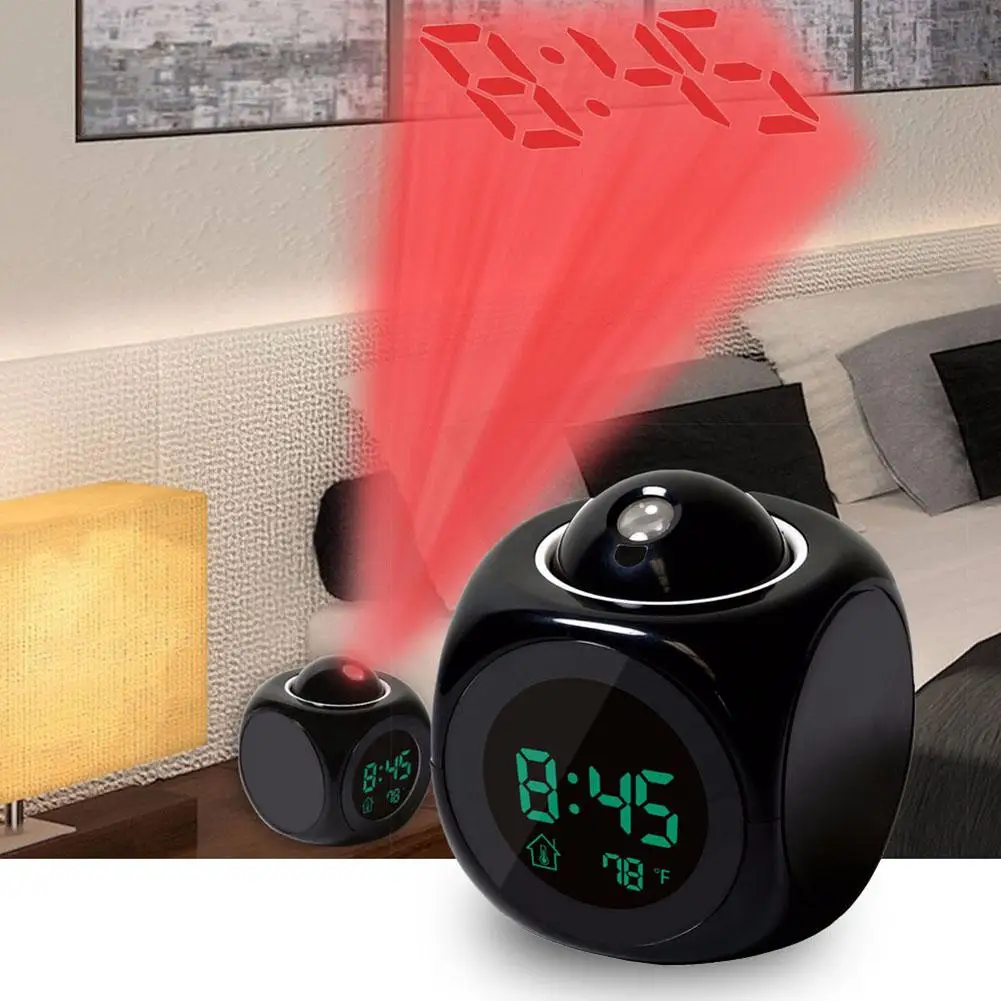 

Fashion Portable Home Bedroom Desk LCD Projection LED Display Time Talking Voice Prompt Thermometer Digital Snooze Alarm Clock