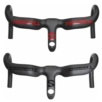 

TOSEEK Super light Full UD Carbon Road Bicycle Integrated Handlebar With Stem Uplift Design Cycling Bike Parts Black Red