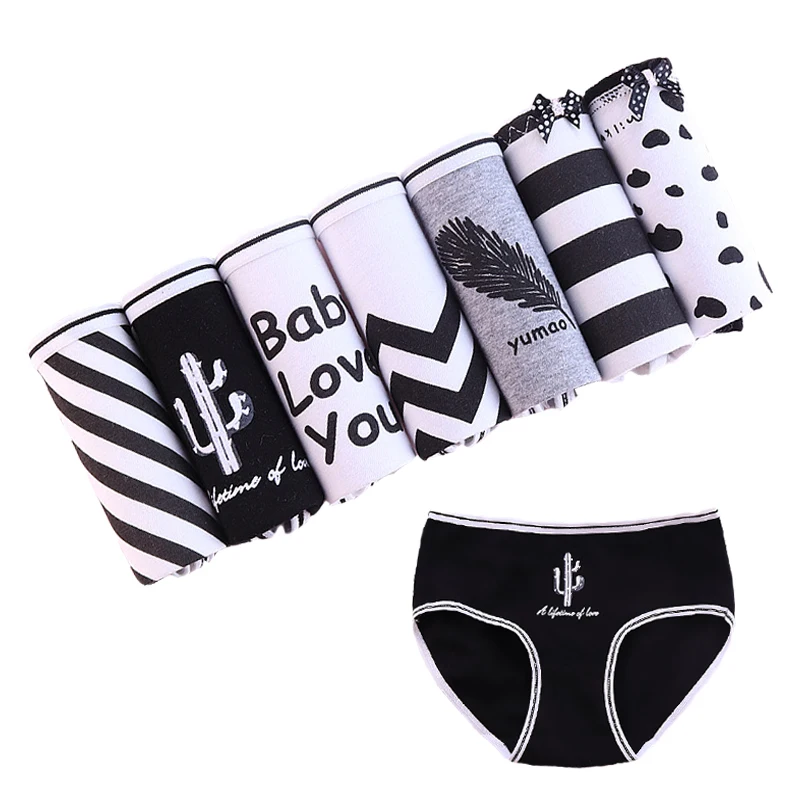

7Pcs/lot Sexy Panties Women Underwear Cotton Printed Briefs Seamless Cueca Calcinhas Shorts Underpants Girls Cute Stripe Panty
