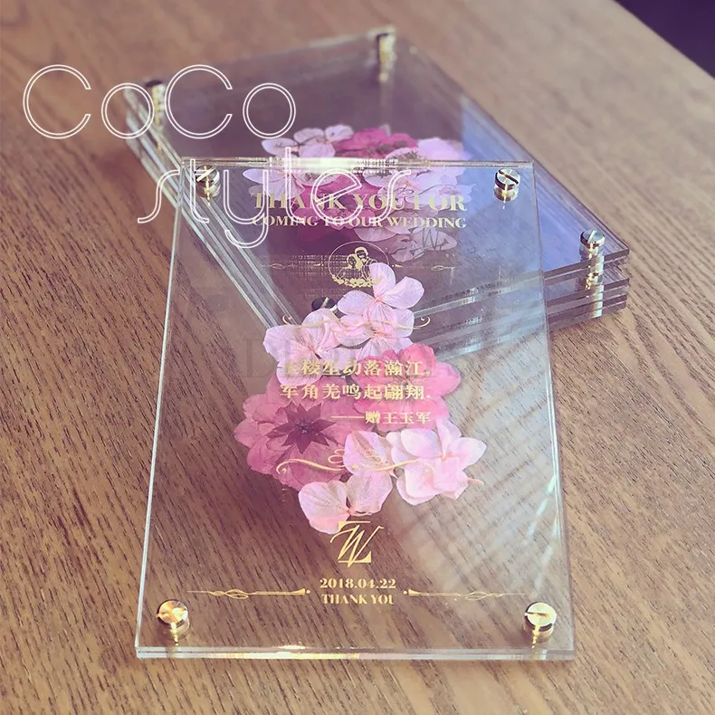  Cocostyles custom beautiful double layer gold foiling invitation card with preserved fresh flower f - 32889220354