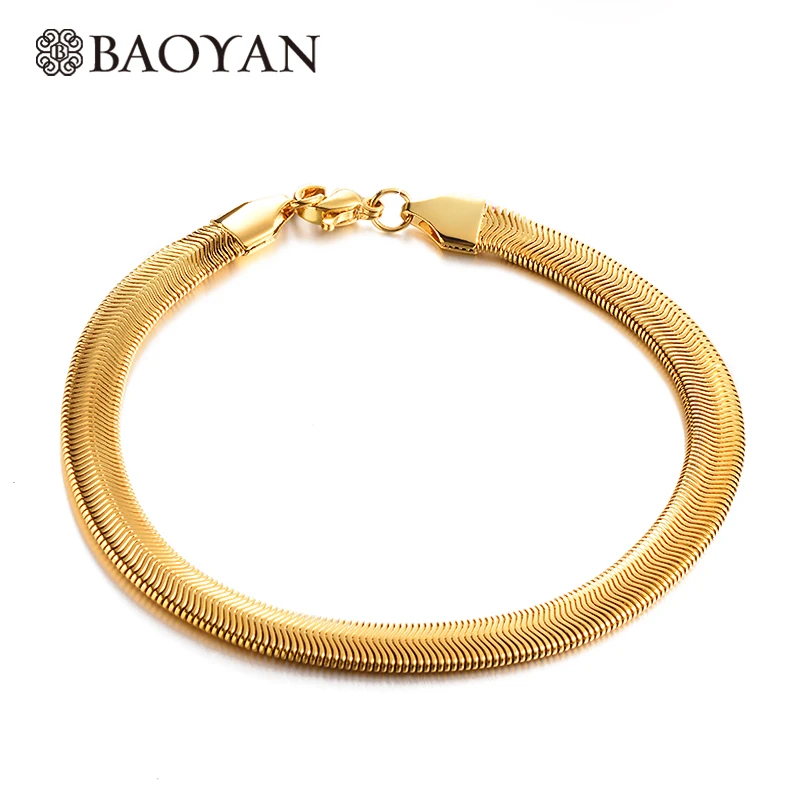 Baoyan браслет из нержавеющей стали золотого цвета для женщин и мужчин, цепочка из змеиной кожи, Роскошные браслеты для женщин, ювелирные изделия в стиле хип-хоп
