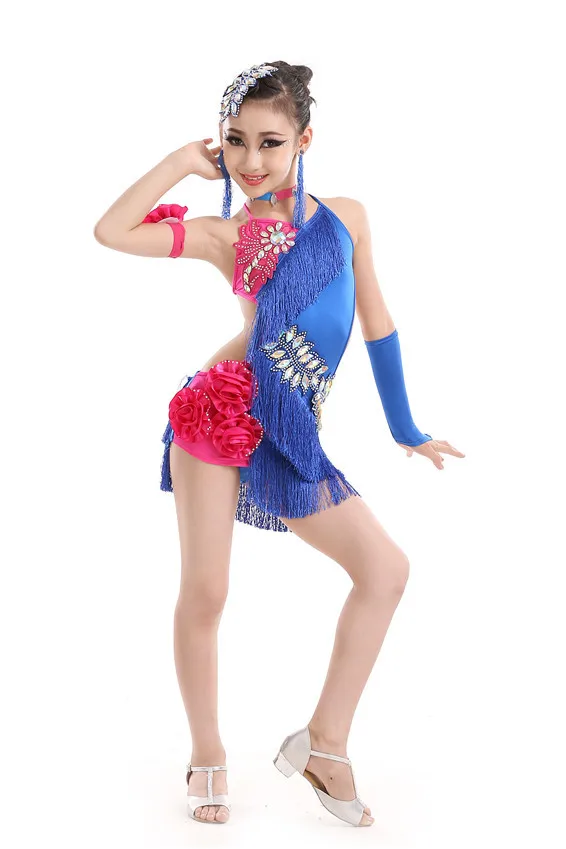 95 155cm Children Dance Wear Kids Tassel Standard Competition Latin