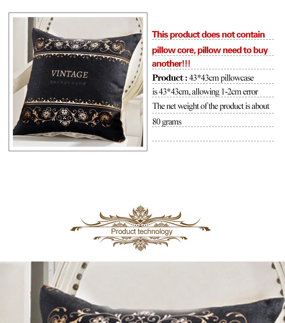 Retro Vintage Cushion Cover Case Geometric Flower Printed Black Gold Pillows Cases Sofa Bedroom Home Decorative Throw Pillowcase (2)
