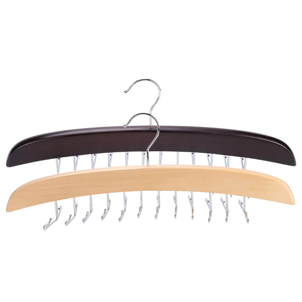 Wooden Tie Hanger Rack 24 Hooks Rotating Belt Holder Closet Ties