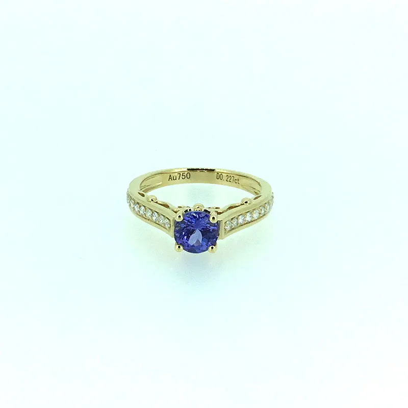 Ani 18 К желтого золота (au750) для женщин обручальное кольцо сертифицированные I/SI 0.831 КТ круглая огранка танзанит кольцо с бриллиантом для