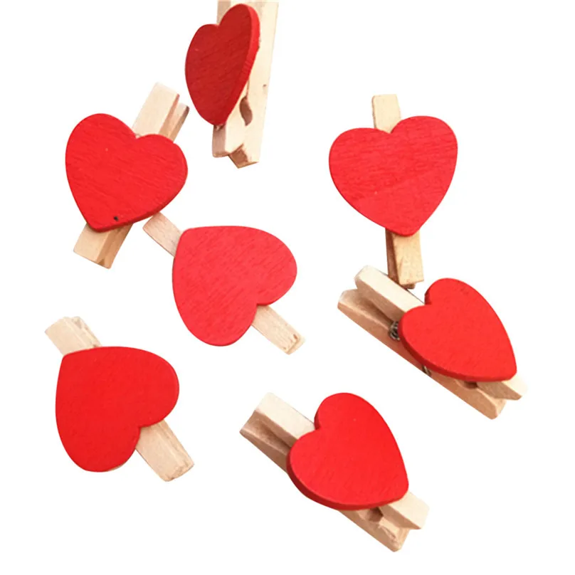 10 pcs Clips Mini Love Heart Wooden Clothes Photo Paper Peg Pin Clothespin Clips Multicolor Holiday DIY Decorations #4j03 (15)