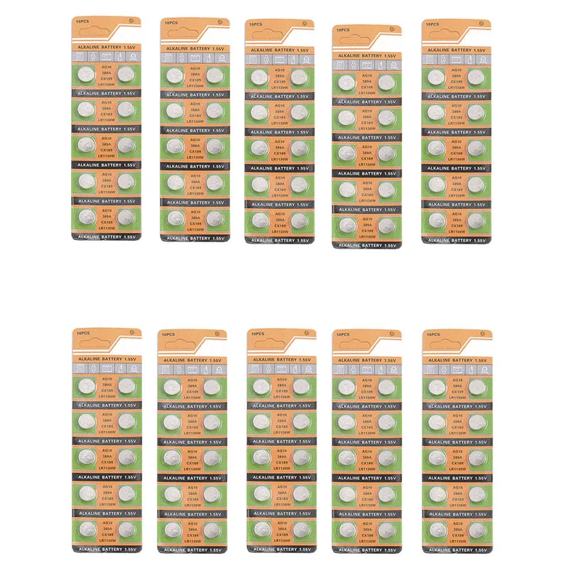 Лот 100 шт. AG10 LR1130 1130 SR1130 389A LR54 L1131 1 55 V Щелочная батарея Кнопка монета батареи для