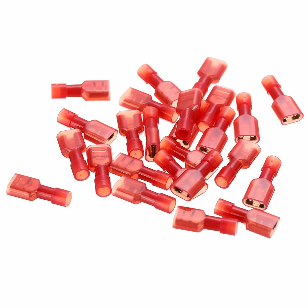 NEW 50pcs Red Nylon Quick Disconnect Connector Terminals 18-22 AWG Male & Female Insulated Crimp Terminals