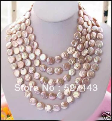 

Wholesale free shipping >>LONG 100" 14MM PINK COIN FRESHWATER PEARL NECKLACE