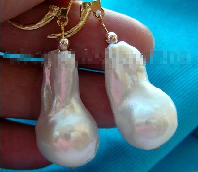 

Genuine Natural 14x25mm White Reborn Keshi Pearl Earrings 14KGP #f1656