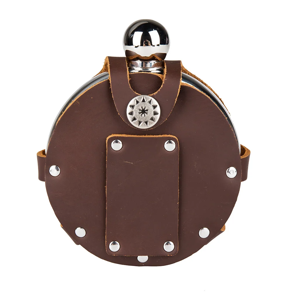 

304 Stainless Steel Hip Flasks Pocket Wine Bottle Water Pot Kettle Jug For Liquor 5 oz With Brown Leather Case Drinkware