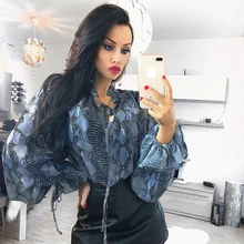 Сексуальный принт змеиной кожи Blusas и Топы Женская рубашка женская длинный рукав Весна OL Элегантные Blusas на шнуровке шеи Винтаж Bluzki