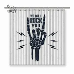 Nyaa Хэллоуин наклейка с скелет "We will rock you" Вдохновенный надписи. Полиэстер ткань душ Шторы для Ванная комната