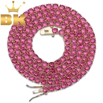 

THE BLING KING Round Cut Colored Red&Blue Stones Cubic Zirconia 4mm Tennis Necklace For Men And Women Fashion Link Chain Jewelry