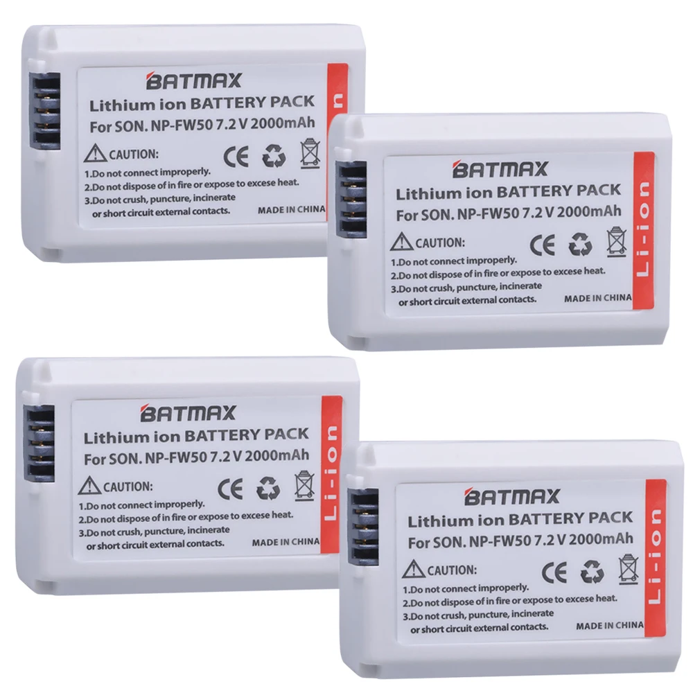 Bateria para Câmera Npfw50 para Sony Batmax 2000 Mah Digital Np-fw50 Fw50 np Alpha Nex-7 Nex-c3 Nex-5 Slt-a55 A33 7 a7 7r 4 Pcs 7.4 v