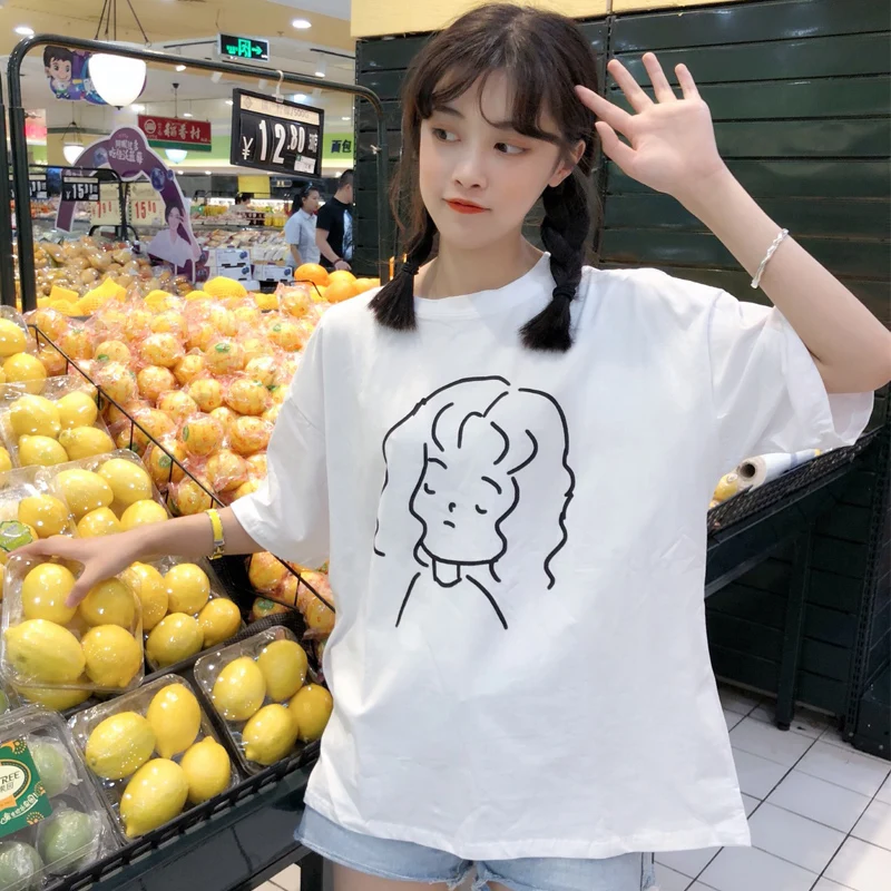 Camiseta Mujer 2019 Primavera Verano coreano Camiseta ropa de Mujer Ulzzang Harajuku impreso Kawaii Camiseta de manga corta Mujer Camisetas