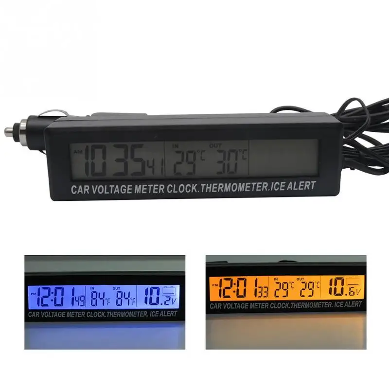  3 In 1 Car LED Digital Clock In/Outdoor Temperature Thermometer Voltage Meter 12V Multifunctional N