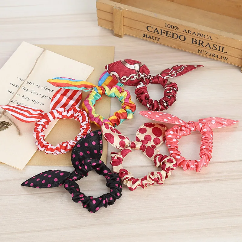 

Oklady Korean-Style Rabbit Ears Hair Band Children Kids Hair Accessories Headdress Two-Tone Hair Rope Hair Band Rubber Band Rope