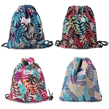 

THINKTHENDO Drawstring Bag Floral Leaf Rucksacks Cinch Sack Gym Sackpack Book Bags for Hiking Yoga Gym Swimming Travel Beach