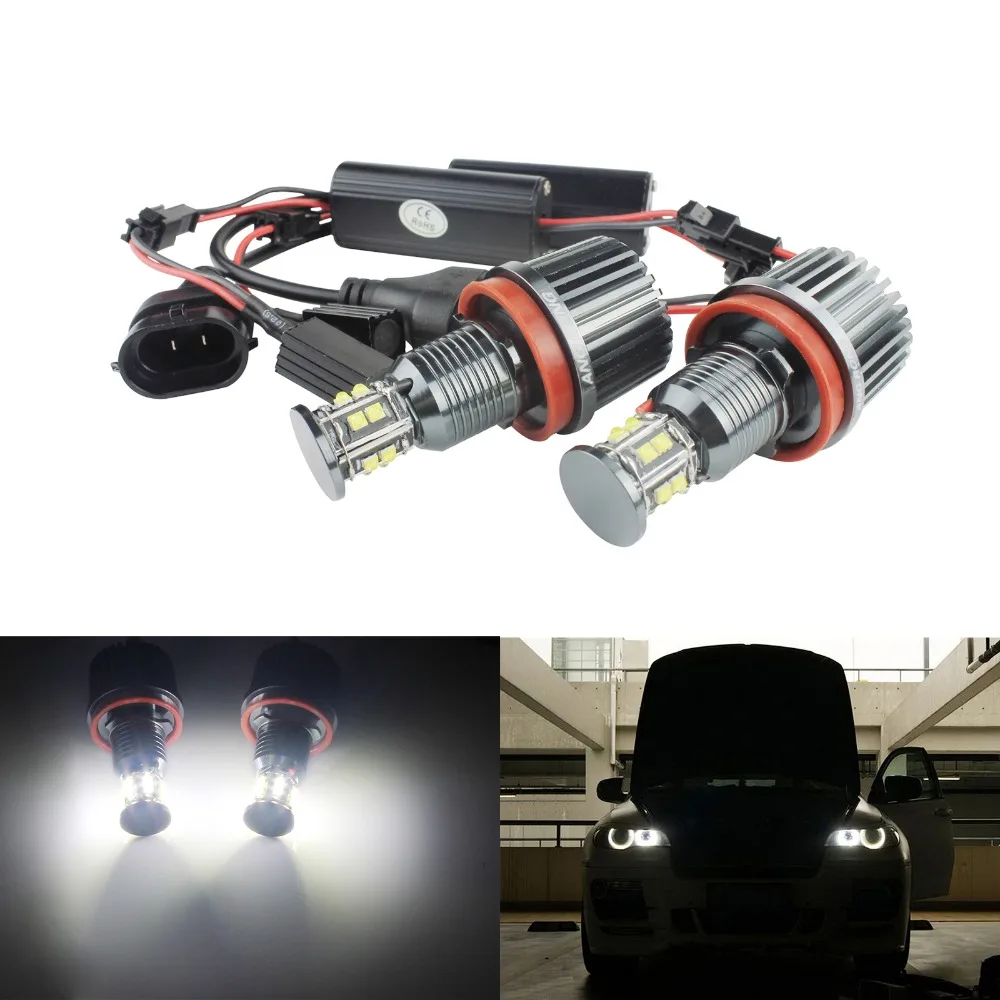 ANGRONG For BMW LED Angel Eyes 120W Halo Light H8 Bulb E82 E90 E92 E60