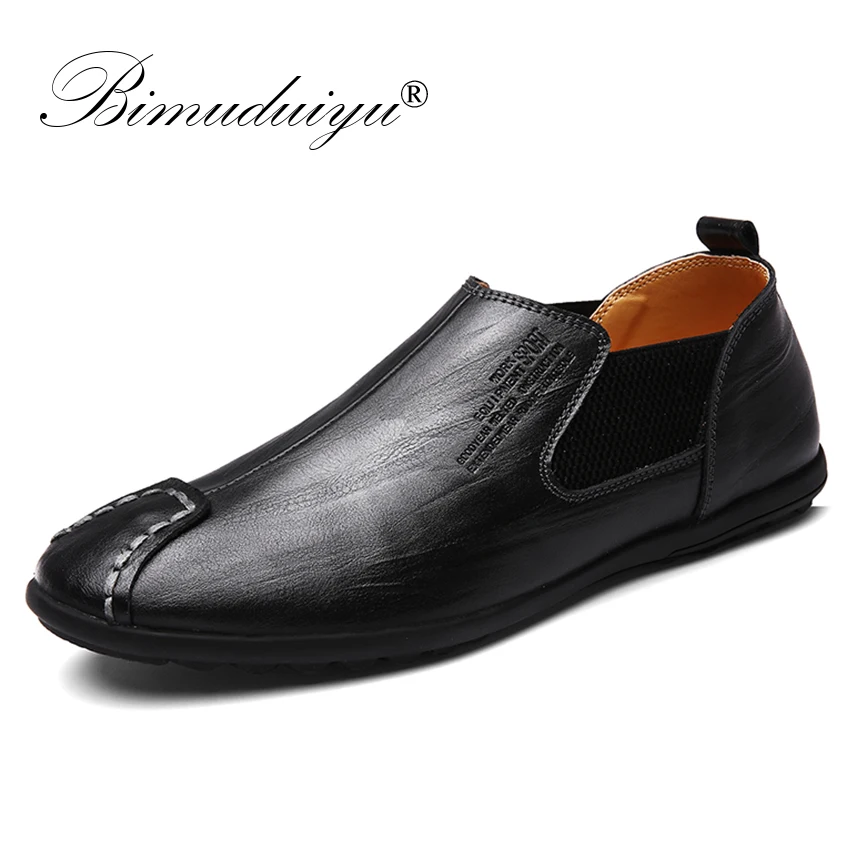 

BIMUDUIYU Luxury Brand Fashion Men Casual Shoes Slip On Leather Men Shoes Loafers Moccasins Soft Breathable Flats Driving Shoes