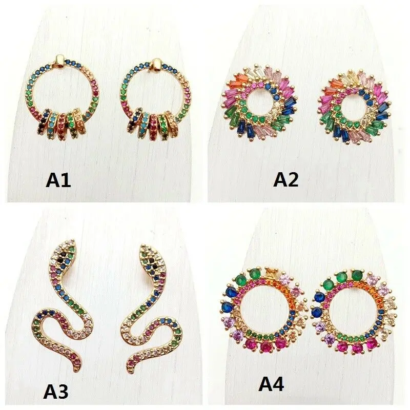 

rainbow CZ cubic zirconia Earrings Golden filled Earrings