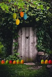 Подгоняемые виниловые цветные яйца деревянные двери деревья фотофоны напечатанные Новорожденные Детские Свадебные фон для фотостудии