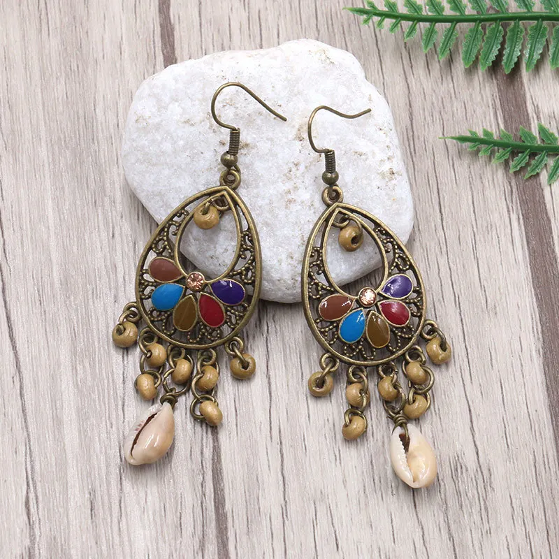 

2019 Vintage Ethnic Water Drop Tassel Earring For Women Boho Bohemia Shell Earring Women Party Jewelry Bijoux Gift HH-05