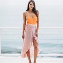 Новые модные женские Бохо нерегулярные шифоновые длинные пляжные макси повседневные сарафаны розовые красные однотонные красивые юбки