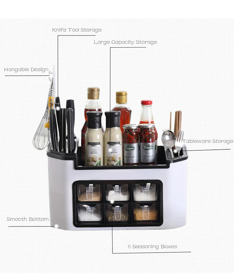 Домашний нож/вилка стеллаж для хранения пластмассовый кухонный Органайзер Полка для специй принадлежности хранилище для банок с приправами держатель коробки