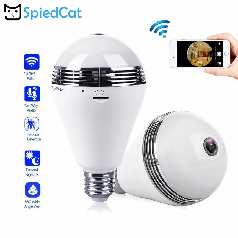 Светодиодная лампа панорамная рыбий глаз 360 градусов HD IP WiFI P2P камера ночного
