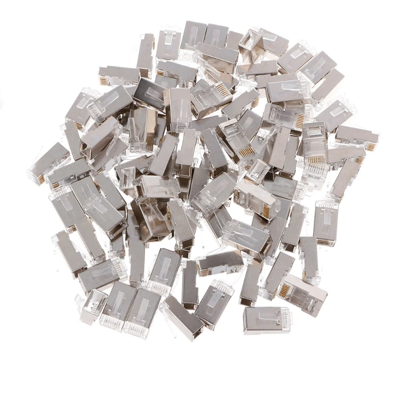 

100pcs New TCAM Ethernet Cables RJ45 Network Connector CAT6 Modular Plugs Shielded Version With Loading Bar
