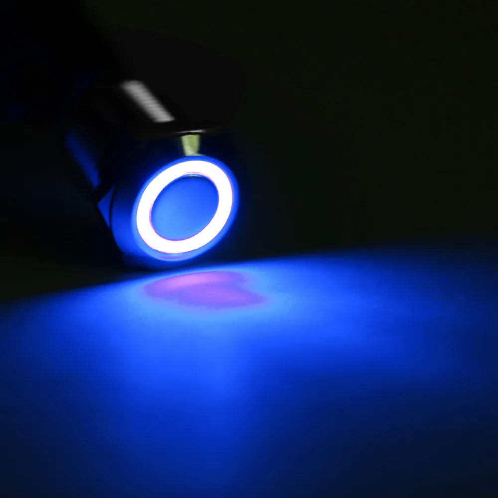 

Areyourshop Push Button Switch 4 Pin 12mm 3V Blue LED Light Metal Push Button Momentary Switch Flat