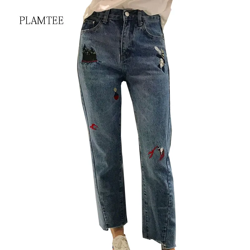 

Jeans for Women with Funny Embroidery 2017 Harajuku Boyfriend Denim Pantalon Femme Plus Size Jeans Female New Spring Slim Jean