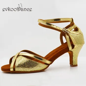 

Zapatos De Baile Latin golden pu with glitter Dancing Shoes Professional US 4-12 For Women Heel Height 6cm NL283