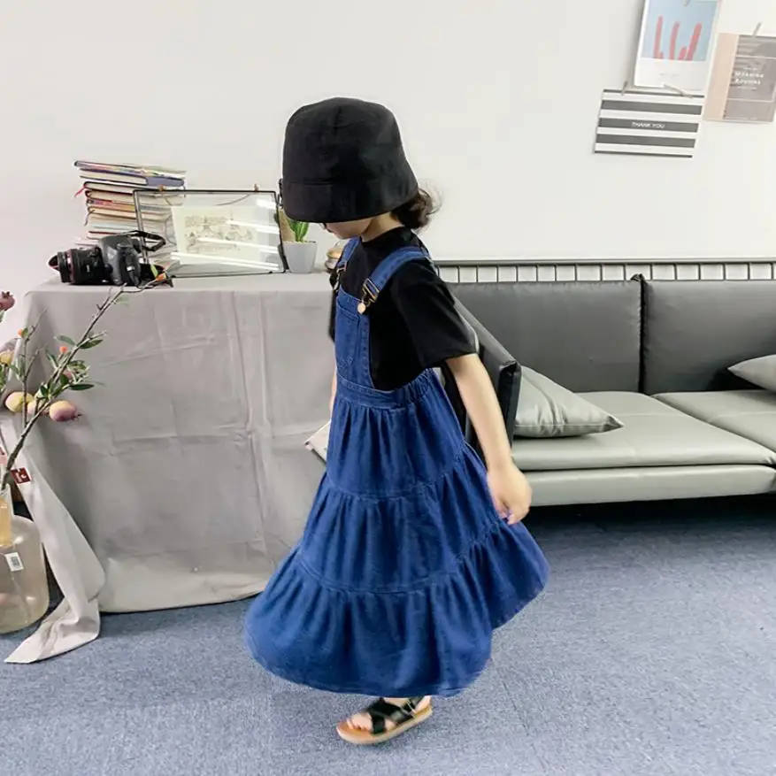 

Teenage denim Strap skirt summer new fashion loose long skirts children clothes kids Korean style skirts 4-12Y ws731 drop ship