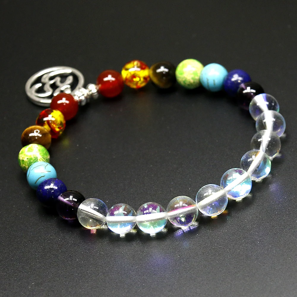 Moonstone with Howlite/Tiger Stone Black Lave 7 Chakra Bracelet Mixed Stone Healing Pray Mala Beads Bracelet Men and Women