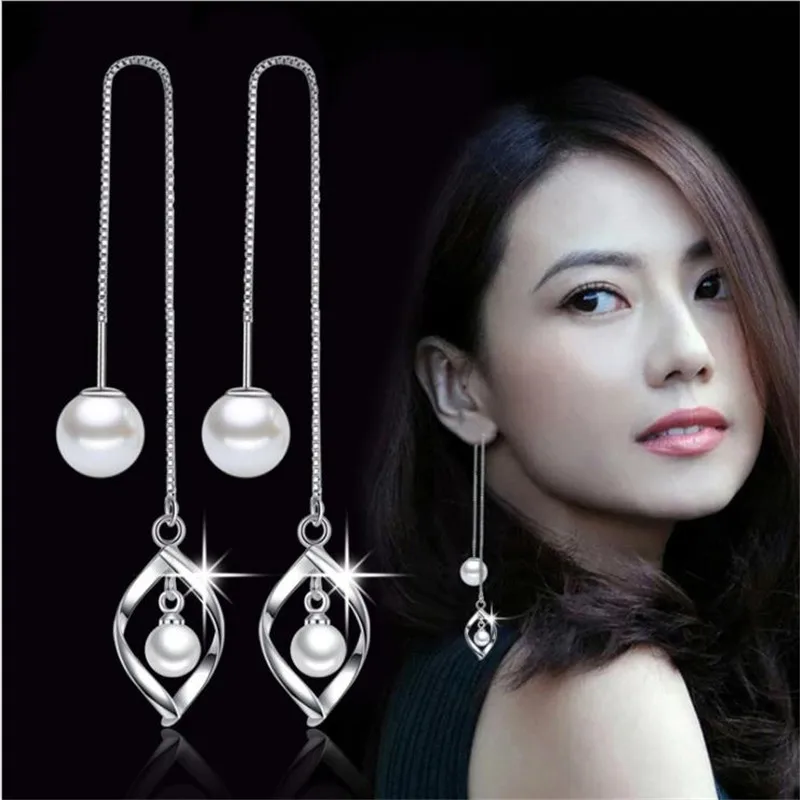 Женские серьги капельки LUKENI модные серебряные с жемчугом и кисточками