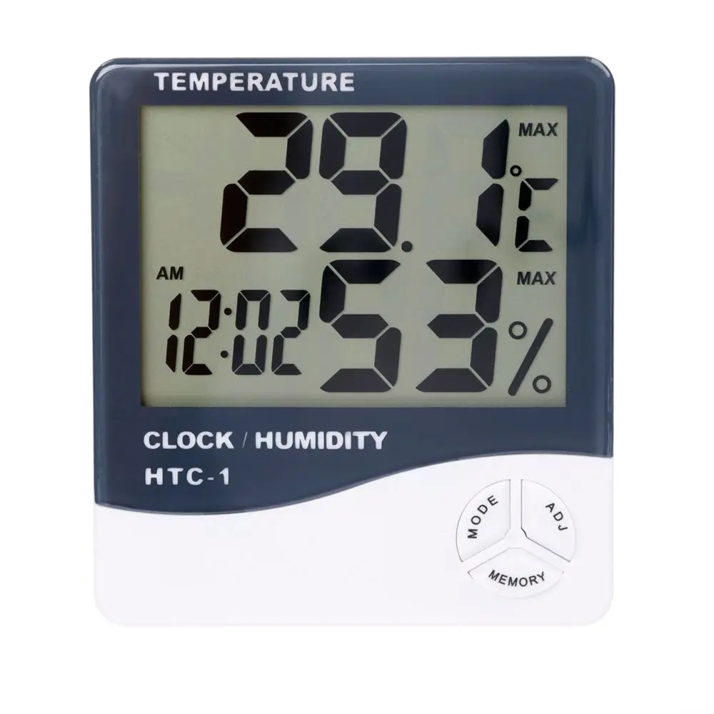 Для HTC-1 Высокая точность ЖК-дисплей Цифровой термометр гигрометр закрытый электронный Температура измеритель влажности Часы метеорологическая станция