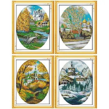 

Everlasting Love Four Seasons In Coast Chinese Cross Stitch Kits Ecological Cotton Stamped Printed DIY New Christmas Decorations
