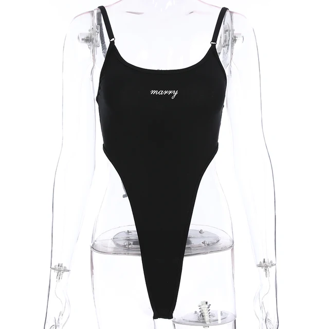Weekeep Women High Split Waist Print Bodysuit Summer Letter Sexy Strap Backless Rompers Womens Jumpsuit Body Feminino Clubwear