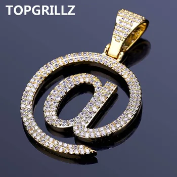 

TOPGRILLZ HipHop Jewelry Necklace Gold/Silver Color Iced Out Micro Pave CZ Stone @ Letter Pendant Necklaces With 60cm Rope Chain