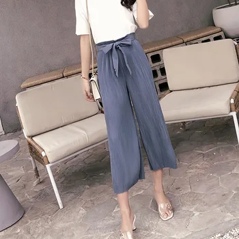 

Woman Casual Cropped Pants Women Pleated Trousers Fashion Spring Wide Leg Pants