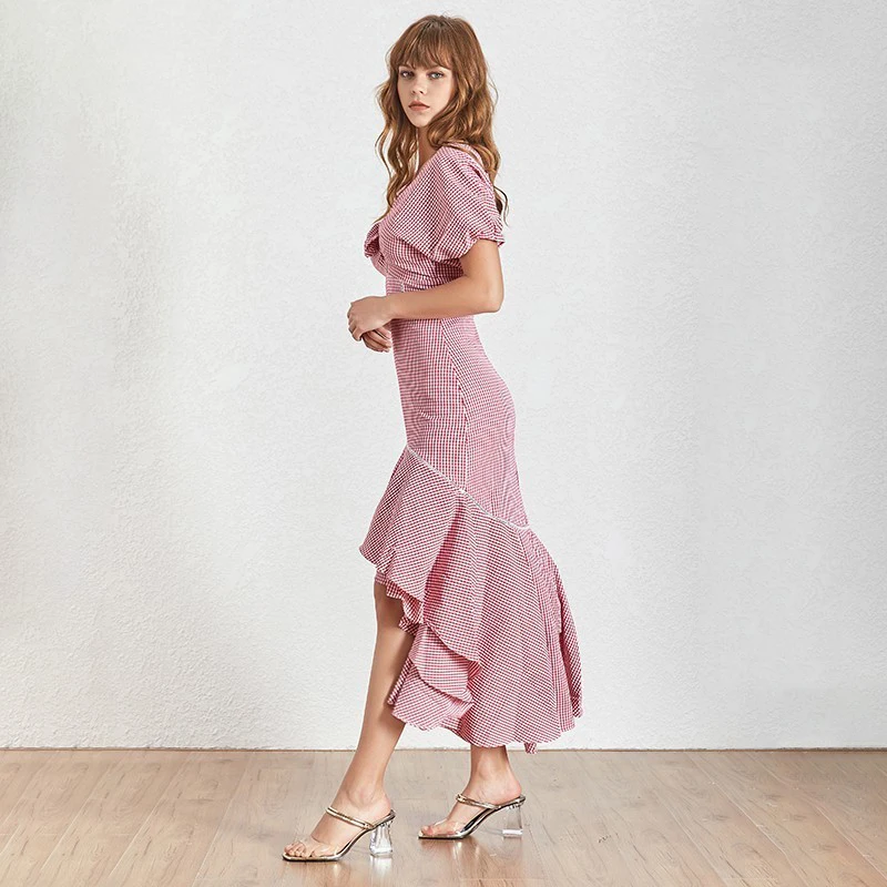 TWOTWINSTYLE-Vintage-Plaid-Women-Dress-V-Neck-Puff-Sleeve-High-Waist-Hollow-Out-Slim-Asymmetrical-Dresses (2)