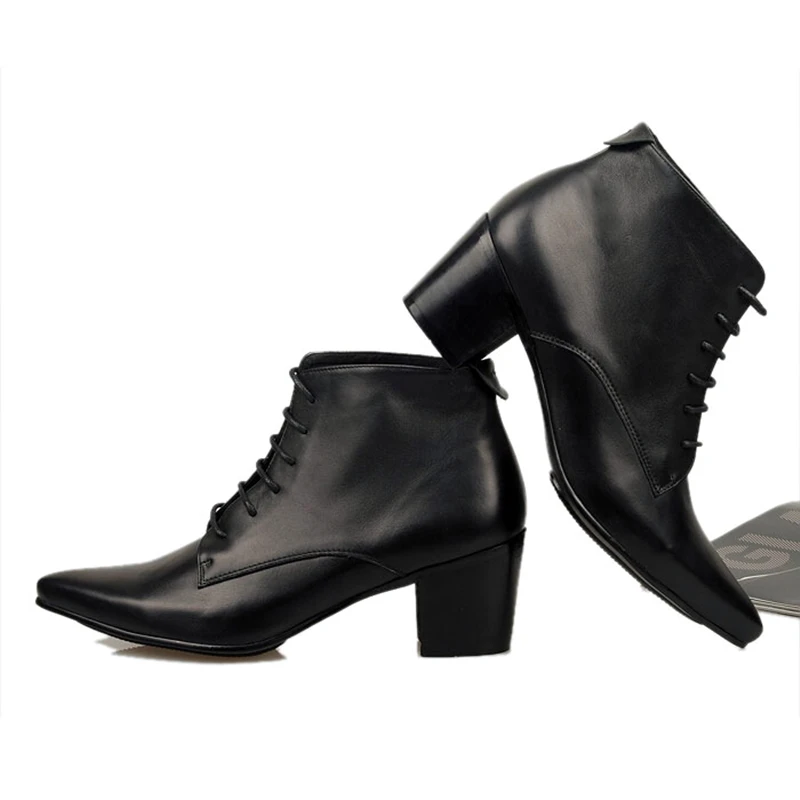 Дизайнерская мужская обувь из натуральной кожи на высоком каблуке; сапоги для верховой езды; Зимние ботильоны с острым носком из змеиной кожи; обувь, увеличивающая рост