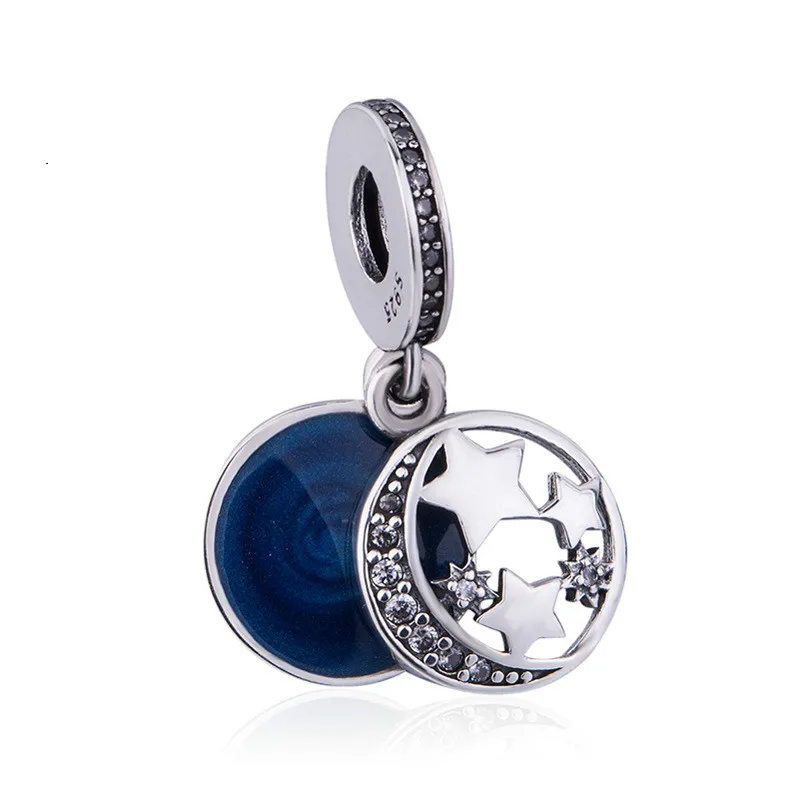 

Authentic 100% 925 Sterling Silver Blue Glaze Star Moon Cyrstal Pendant Beads Charms Fit Pandora Bracelets & Bangles DIY Jewelry