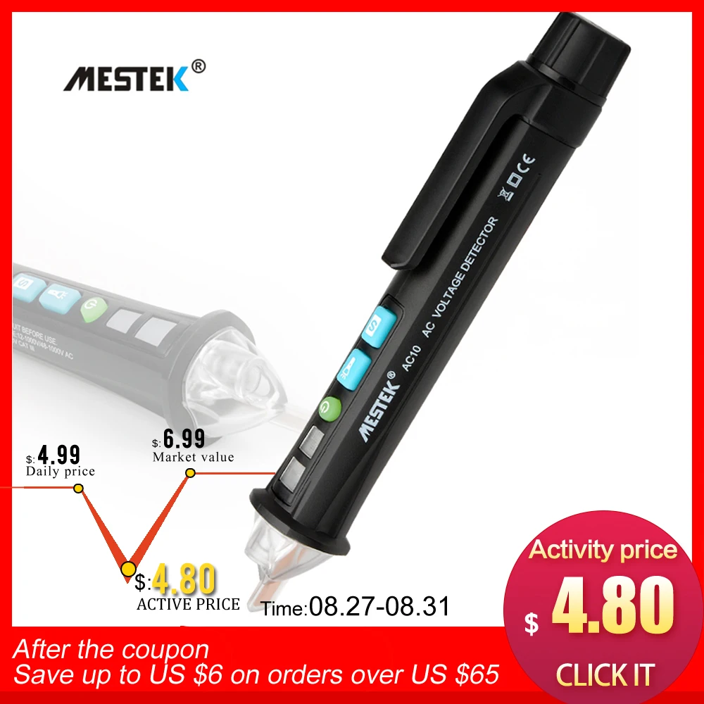 

MESTEK Intelligent Non-contact AC Voltage Tester Pen Shaped Detector with Sound and Light Alarm