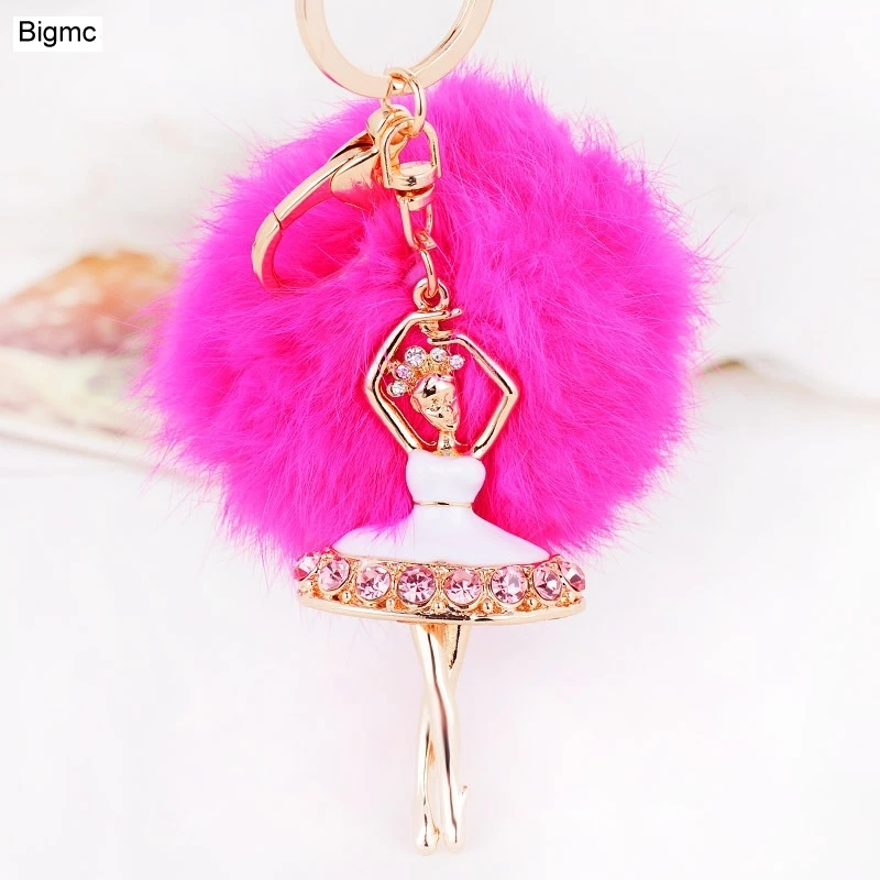 

fashion ballet dance girl fur key chain ladies bag charm Accessories pompom keychain cute car ke ring gift jewelry K1057