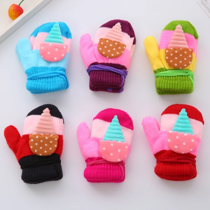 Cute Ice Cream Design Kids Winter Soft Gloves Unisex Full Finger Warmer Mittens Random delivery